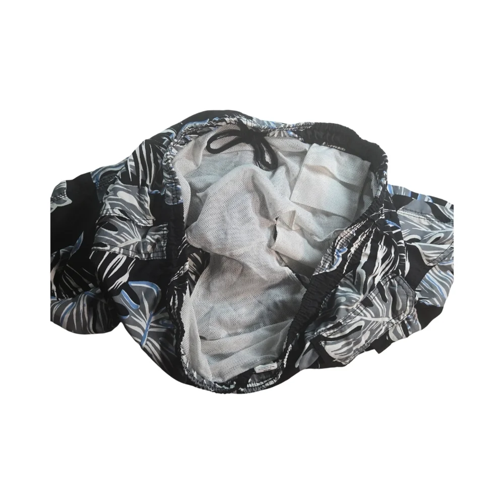 Men's Black and Blue Leaf Print Swim Shorts
